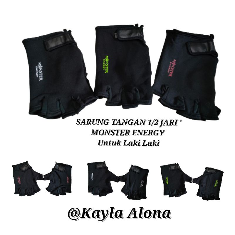 SARUNG TANGAN 1/2 JARI HITAM POLOS 'MONSTER ENERGY'