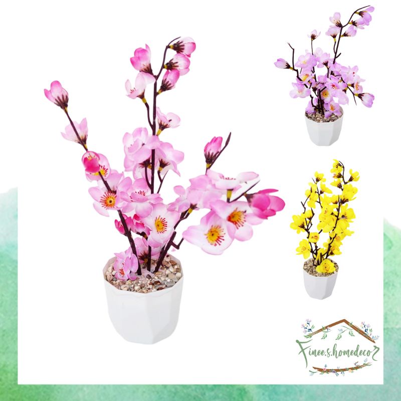 BUNGA RANGKAI SAKURA VAS MINI - bunga Sakura palsu plastik artificial home decor shabby hiasan meja 