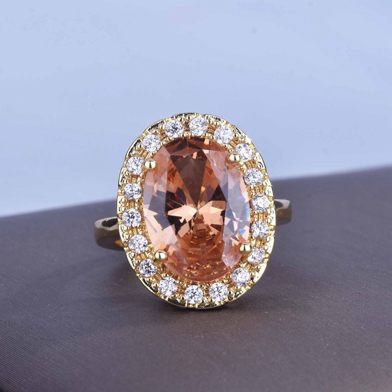 Fancyqube Cincin Kristal Zircon Bentuk Oval Warna Emas Sampanye Gaya Vintage Untuk Wanita