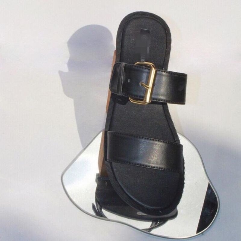 SB~ Sandal Flat Ban2 Gesper Hitam