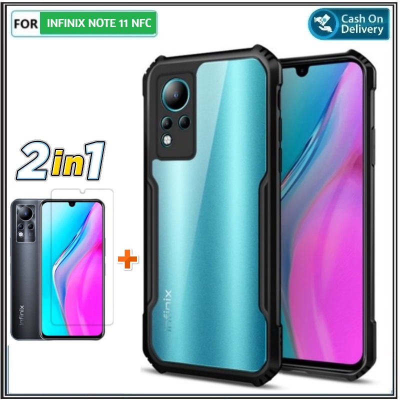 Case Infinix Note 11 NFC Hard Case Armor Free Tempered Glass Anti Gores