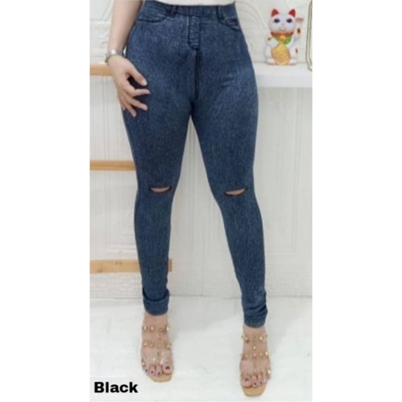 Jegging Hw Ripped Import Sobek Premium  / Jeans Legging Wanita Premium Fit S-XXL Jumbo