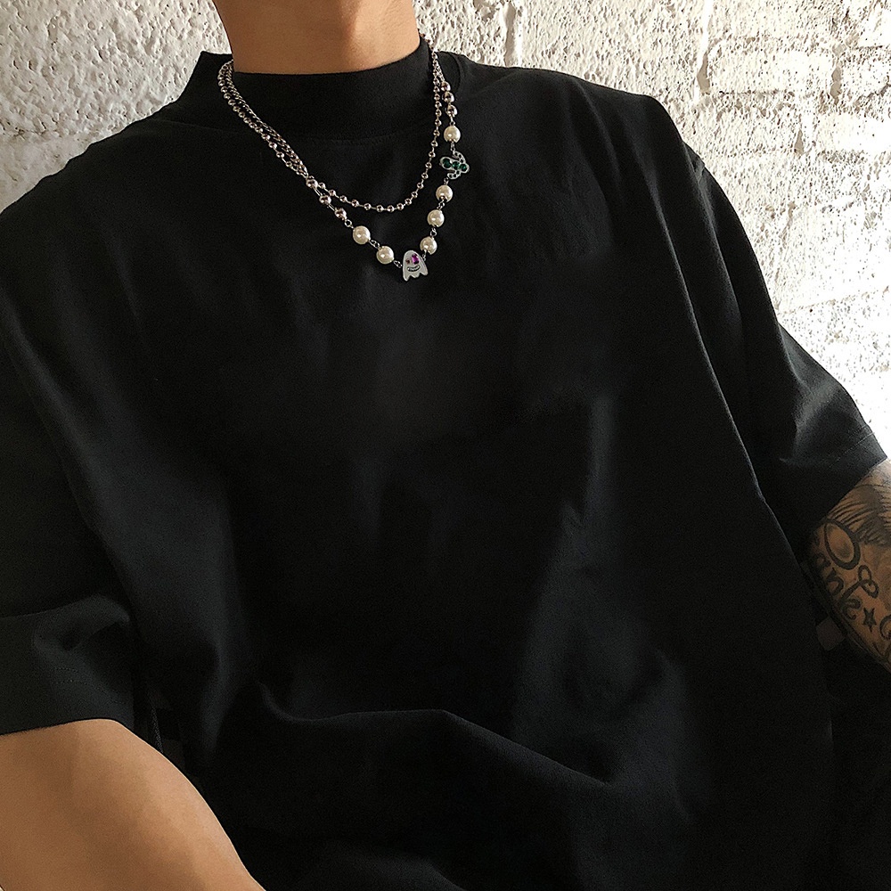 Needway  Cool Pearl Necklaces Men Pendants Clavicle Chain Letter Trendy Punk Ghost Cactus Fashion Jewelry Choker