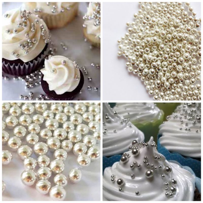 

Silver Pill - Mutiara Silver 2mm - 4mm - 7mm - Sprinkle - Spikel - Tirmit - Hiasan Kue Tart - Cupcake mix silver