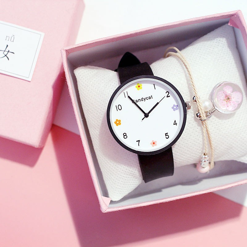 Jam Tangan Wanita Harajuku Bunga Korean Simple Casual / Jam Tangan CandyCat Bunga Gaya Korea Wanita