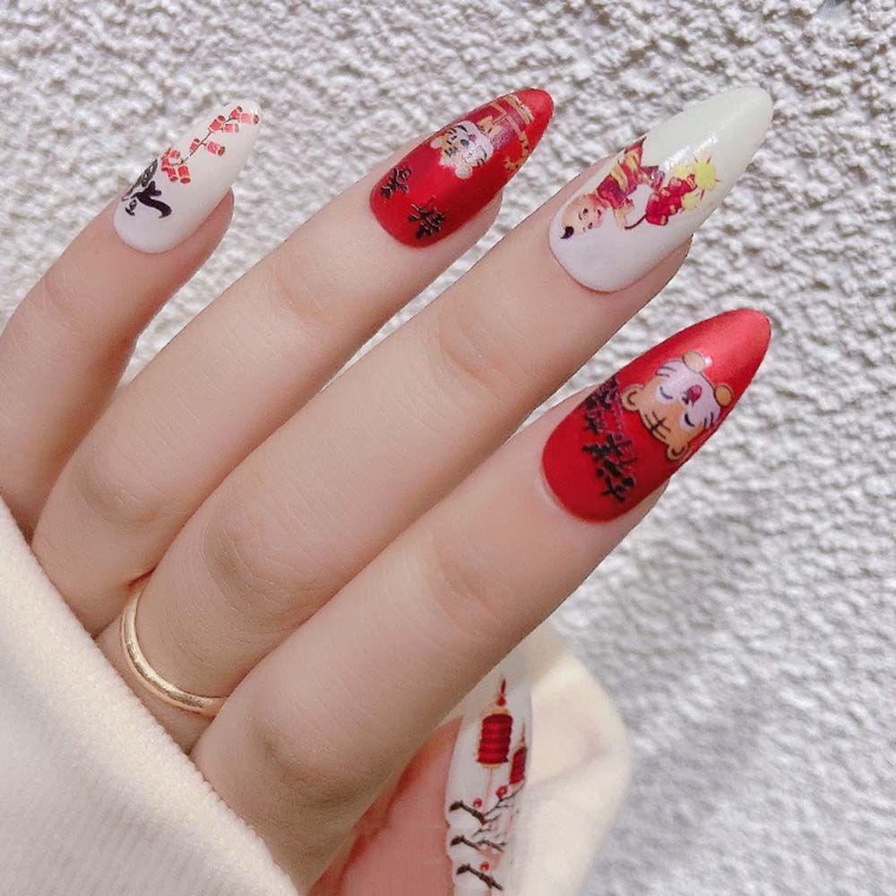 Hiasan Nail Art AUGUSTINA Tahun Baru Imlek Lentera Decal Indah|Pola2022dekorasi Nail Art DIY Tahun Baru