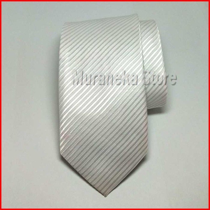 Dasi IMPORT Pria Putih Panjang Formal Lebar 3 Inch Motif Garis Salur Kerja kantor 7 - 8 cm Polos Whi