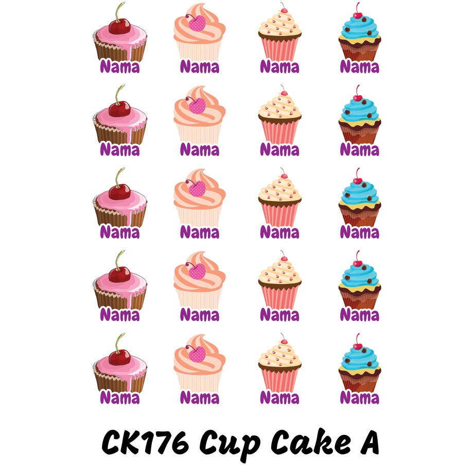 

Sticker Nama Cutting Label Waterproof Tahan Air Cup Cake A (CK176)