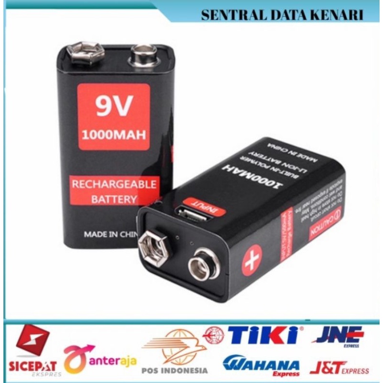 Battery kotak 9v 1000mah rechargeable USB isi ulang