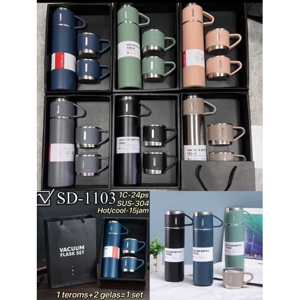 Jual VACUUM FLASK SET /TERMOS FLASK KOPI FREE CANGKIR 2psc UK 500ML