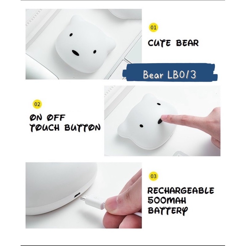 Lampu baca 2in1 Cloud LB012 - Bear LB013 Rechargeable Built in Battery Dimmable LED light magnetic