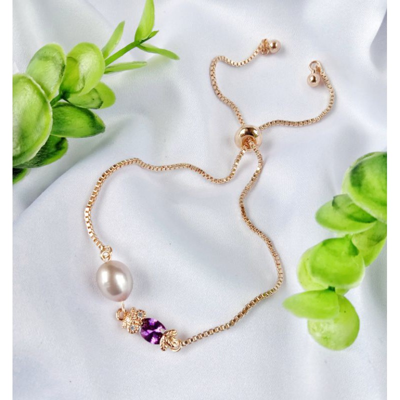 Gelang Mutiara Air Tawar Asli Lombok Rhodium Plating 152