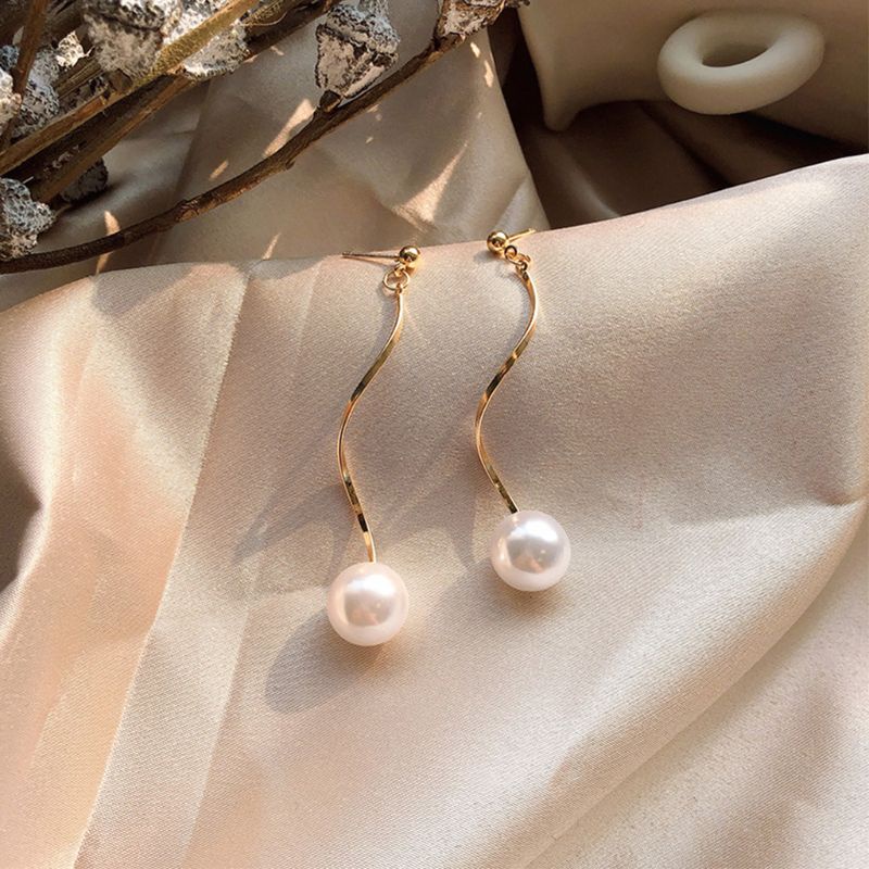 SIY  1 Pair Fashion Women Lady Elegant Faux Pearl Earring S Curve Dangle Ear Stud Drop Jewelry Valentine's Day Gift