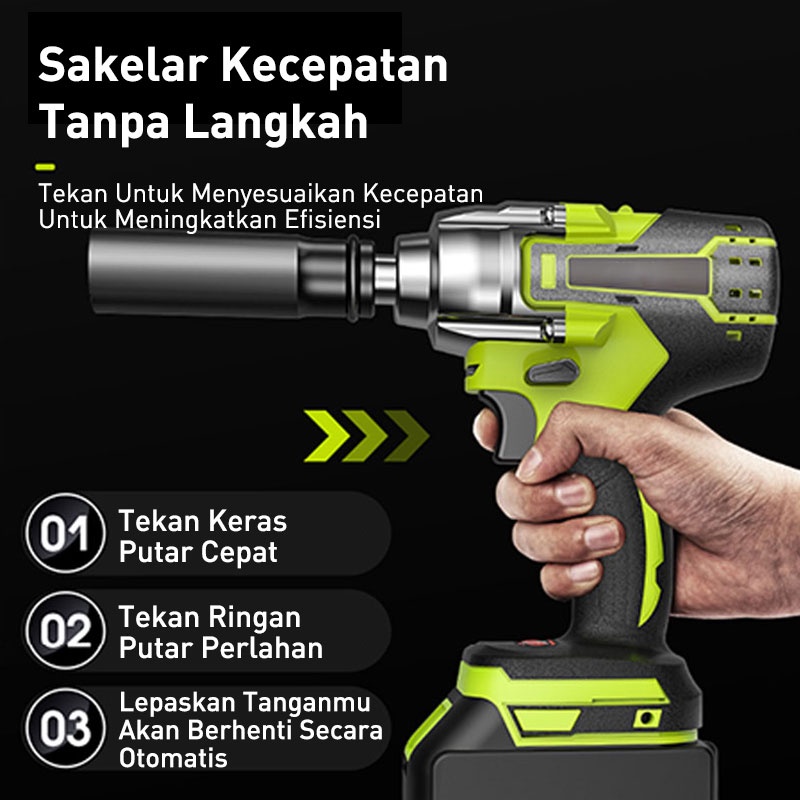 Reaim Cordless Impact Wrench 288VF Mesin Bor 2 baterai Untuk Baut Mobil bor set impak buka motor