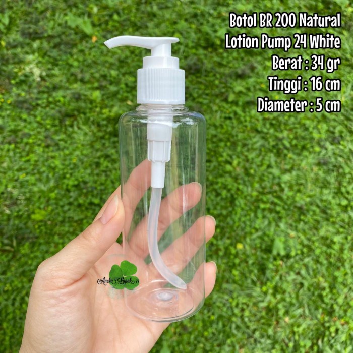 Botol LOTION PUMP 200 ml Transparan Bening pencet botol plastik 200 ml - Tutup Natural