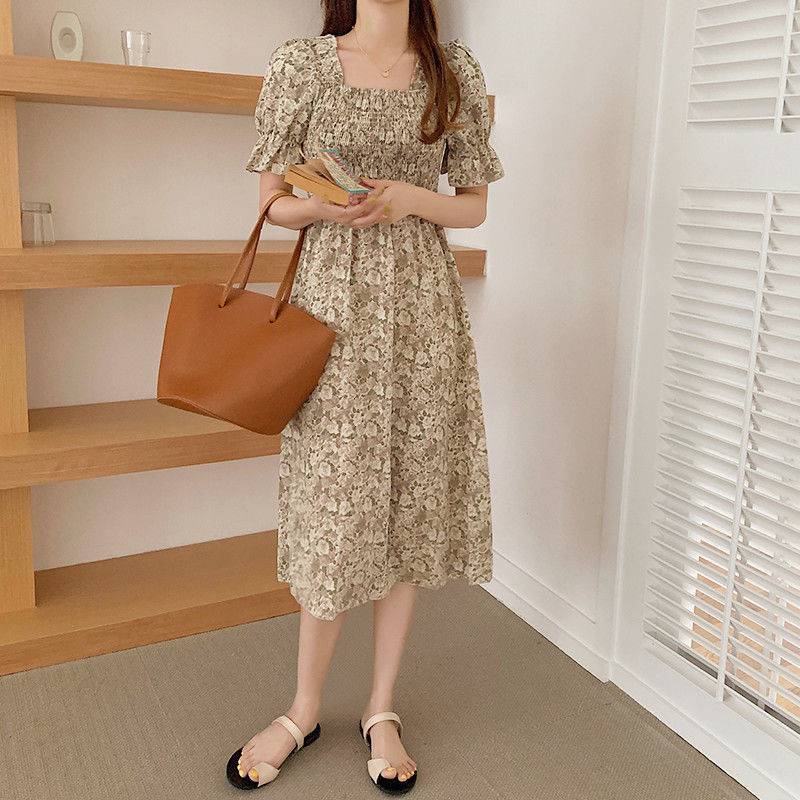 MOOGU ♡ DRESS bunga lengan pendek wanita korea midi dress / dres