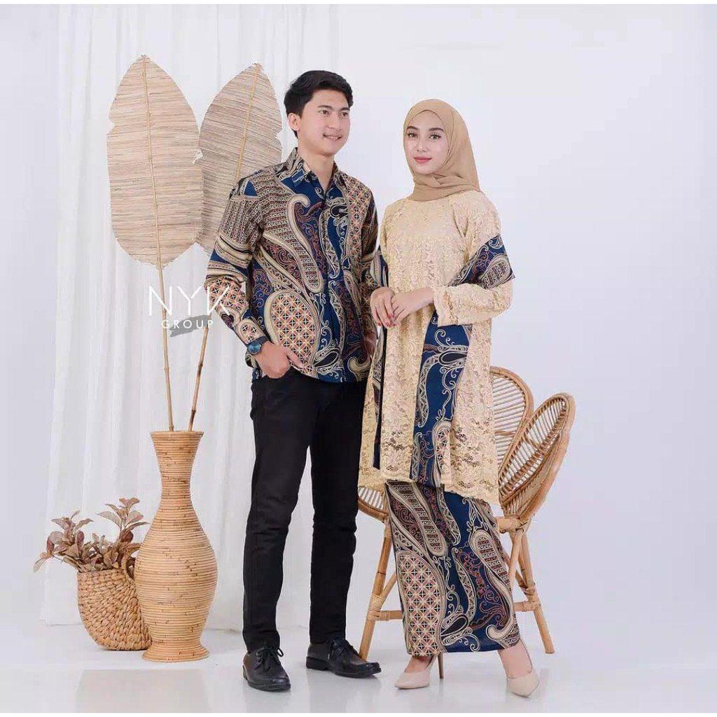 Kebaya Lamaran Tunangan Baju Kondangan Couple Sarimbit Batik Seragam Bridesmaid Groom Ankita Cream