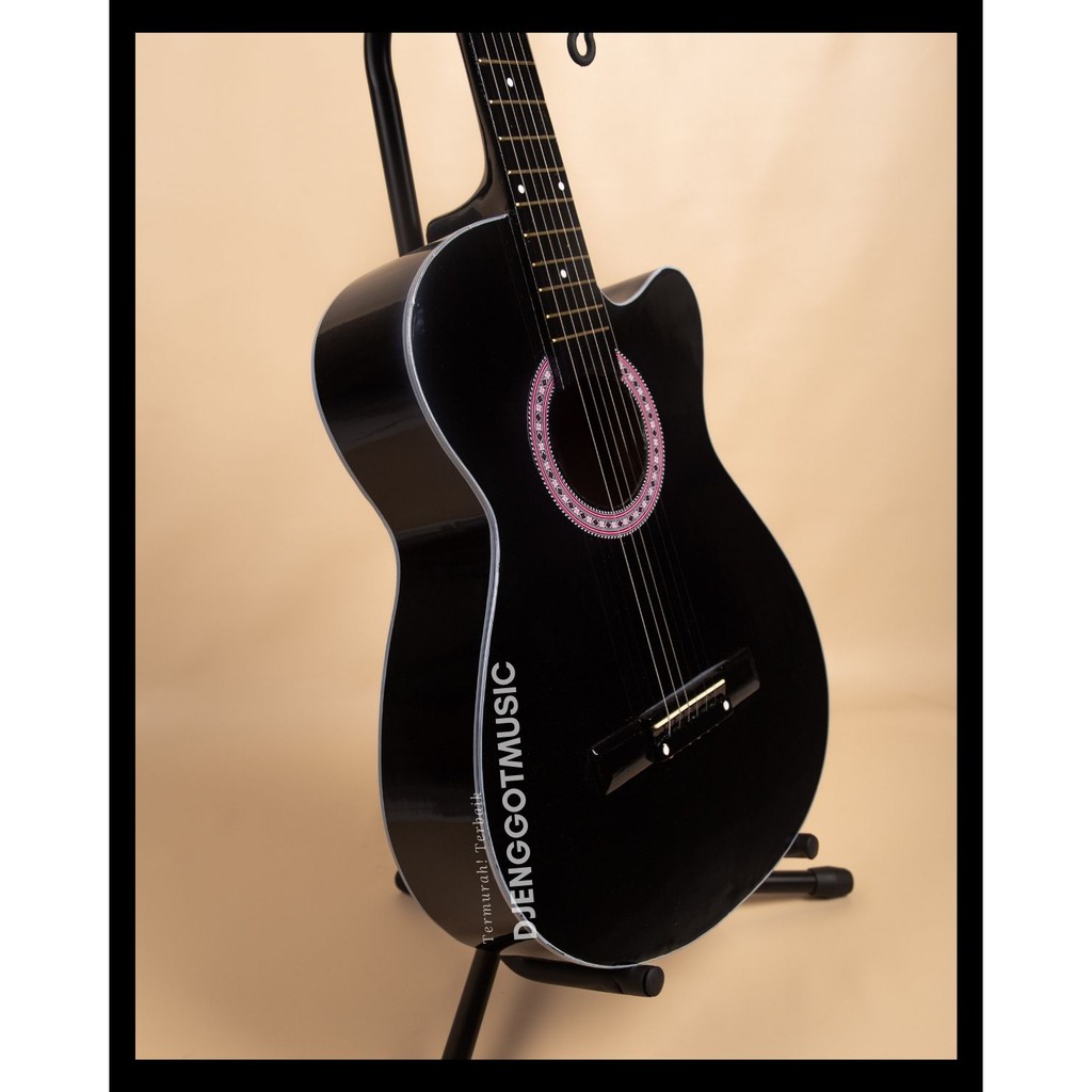 [PAKET KOMPLIT] Gitar Akustik  BLACK HITAM GLOSS Murah