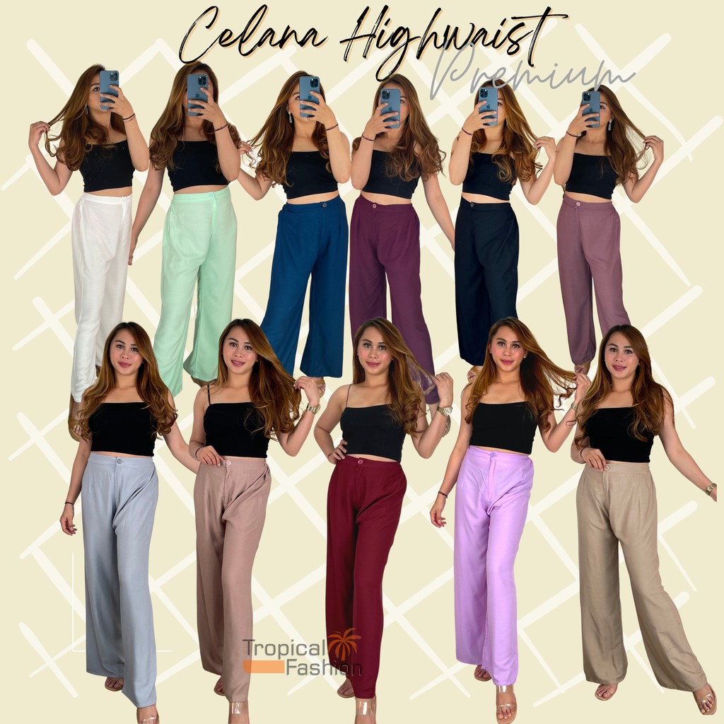 Celana Highwaist Premium HW Kulot Kancing Resleting