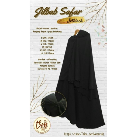 Jilbab Safar ORI Bonanza Jetblack Leuwitex Semata Kaki Purdah 2 Layer Sifon Silky  / Jilbab+Cadar / 