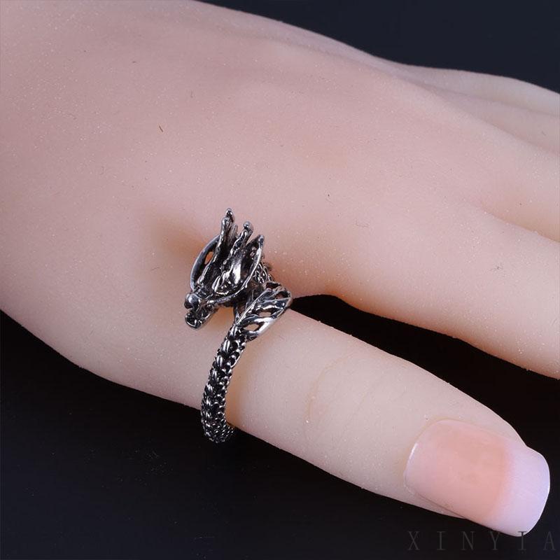 Cincin Desain Naga Bahan Alloy Imitasi Gaya China Retro Untuk Pria