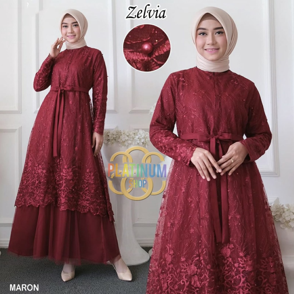 GAMIS MAXI BUSUI ZELVIA FULL BRUKAT TILE MUTIARA IMPORT-8