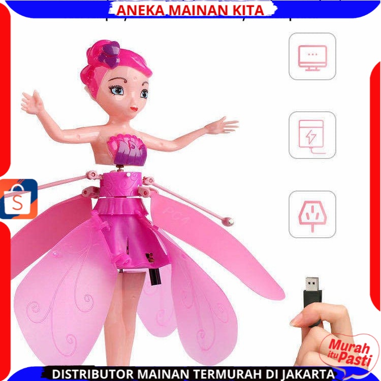 (BISA COD) Mainan Peri Terbang Sensor Princess Pakai Baterai Cas Berlampu Boneka Terbang Terbaru