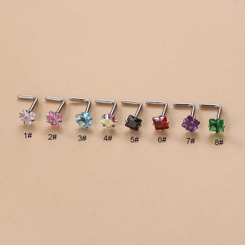 1pc Anting Tindik Hidungtubuh Bentuk L Hias Zircon Bahan Stainless Steel 3mm 20Gauge