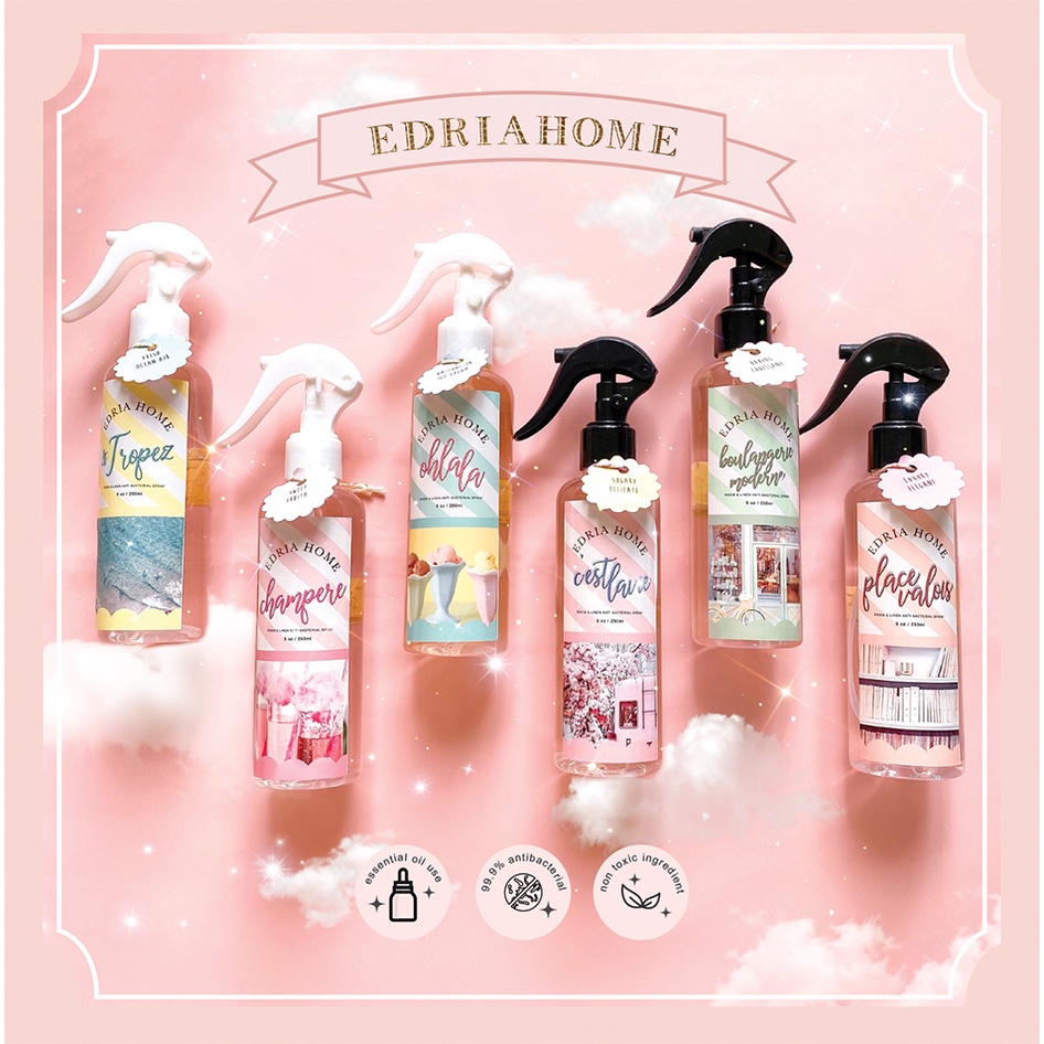 EdriaHome Linen Spray Emily In Paris Series Anti Bacterial / Multipurpose Room and Linen Spray / Room Spray / Bed Spray /  Pillow Spray /  Laundry Spray / Room Mist / Pengharum Ruangan dan Kain