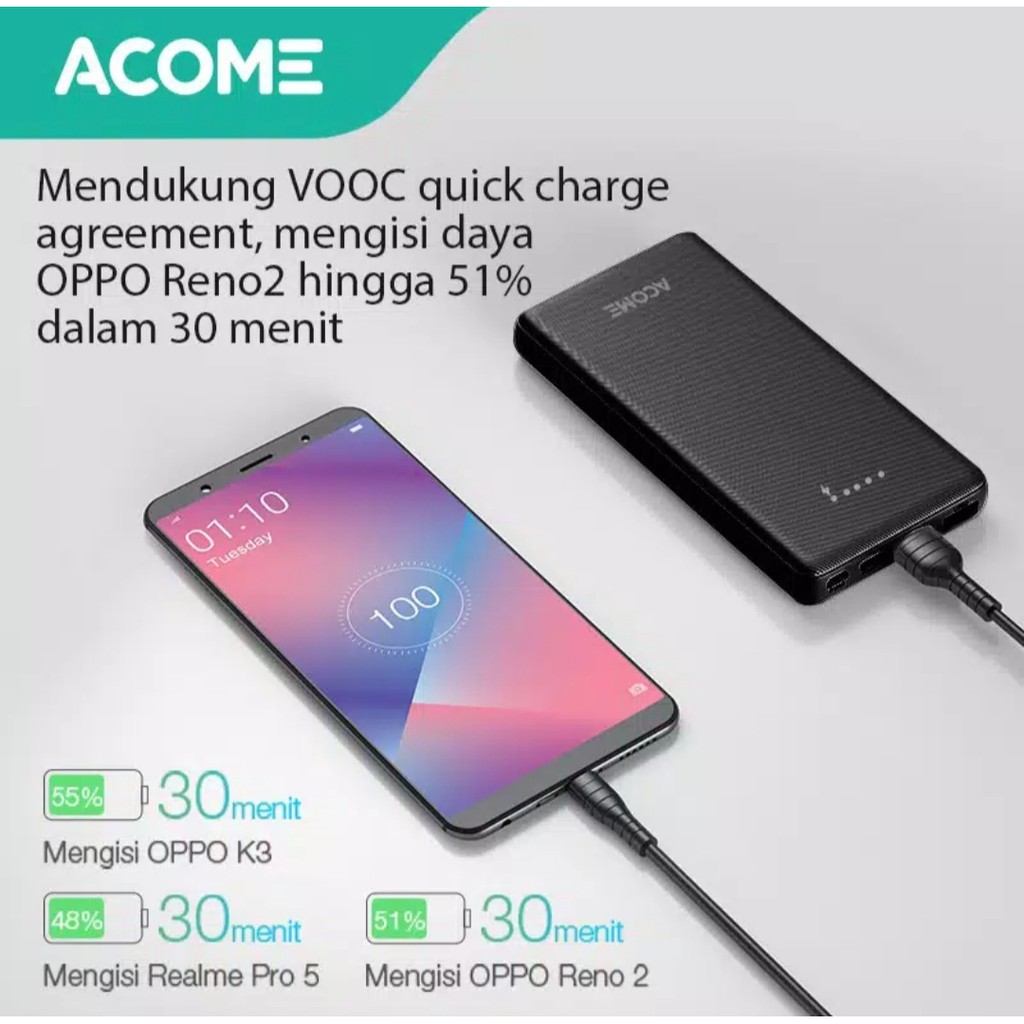 KHANZAACC ACOME AP104 POWERBANK 10000mAh 2 Input 3 Output Fast Charging PD QC3.0