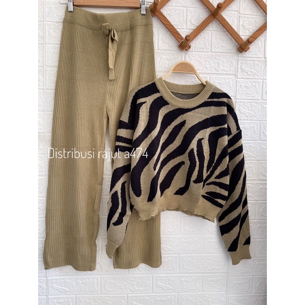 ONESET SETELAN SWEATER ZEBRA ROK DAN KULOT WANITA