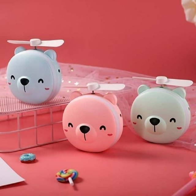 Kipas Angin Portable Portabel Lucu Karakter Binatang Impor Cermin Kaca Lampu LED