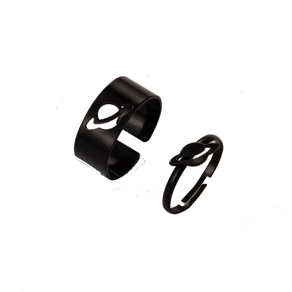 2pcs / Set Cincin Model Terbuka Desain Planet Geometri Warna Hitam Gaya Vintage Untuk Pria Dan Wanita