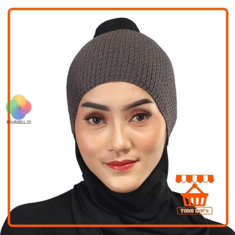 Zanetta - Bandana Rajut Wanita Abu Tua - Ciput Rajut Premium Ciput Instan Inner Hijab Fashion Muslim