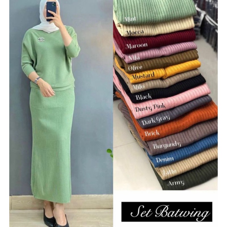 set rajut batwing, stelan rajut, stelan rok