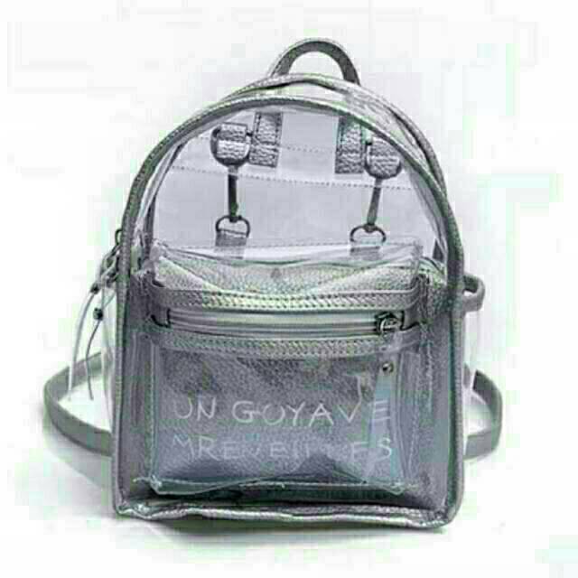 Tas Ransel un goyaveTransparan Backpack PVC wanita tas murah 2in1 tas remaja kekinian