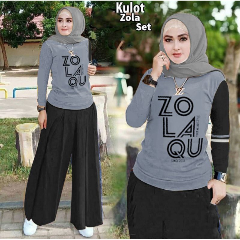 SET ZOZO FASHION PAKAIAN WANITA ATASAN DAN CELANA KULOT BAHAN BABYTERRY FEHM