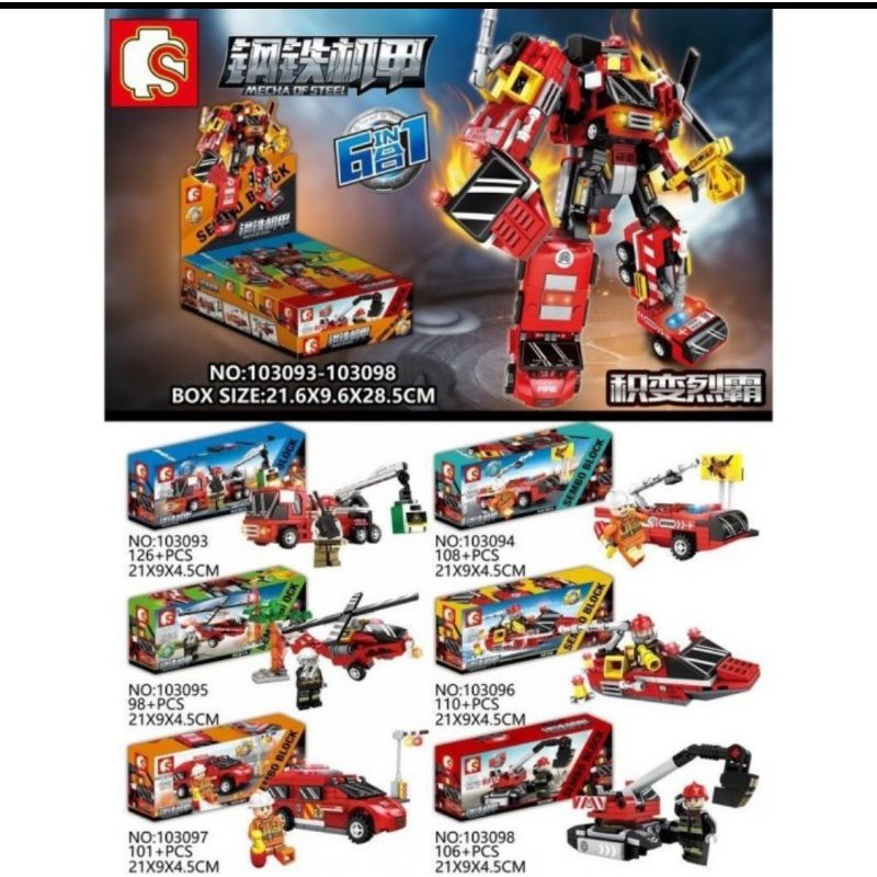 Mainan Sembo Blocks Mecha of steel 6in1 fire rescue