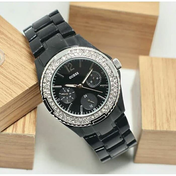 Jam Tangan Wanita / Jam Tangan Cewek Guess Stainless Black Silver