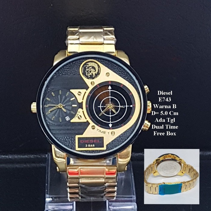 JAM TANGAN PRIA_DIESEL_E743 GOLD IN BLACK COLOR FREE BOX KANCING JAM TANGAN MURAH