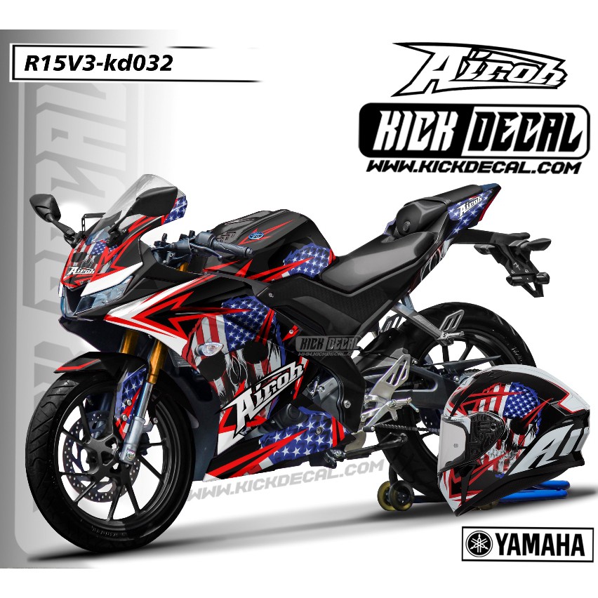 STICKER DECAL YAMAHA R15 V3 AIROH MERAH HITAM - KD032