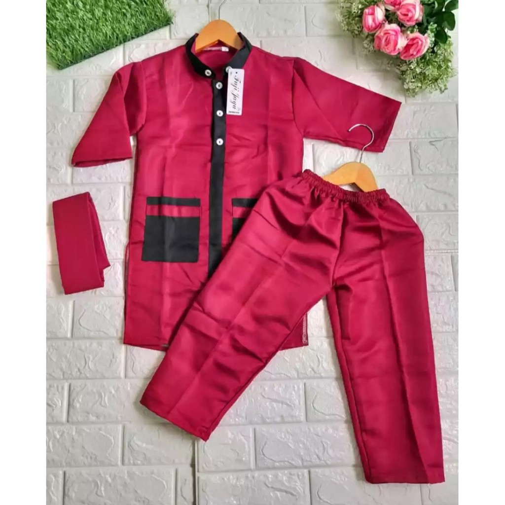  BAJU  KOKO ANAK MODEL SAKU  STELAN KOKO ANAK SAKU  PLUS PECI 