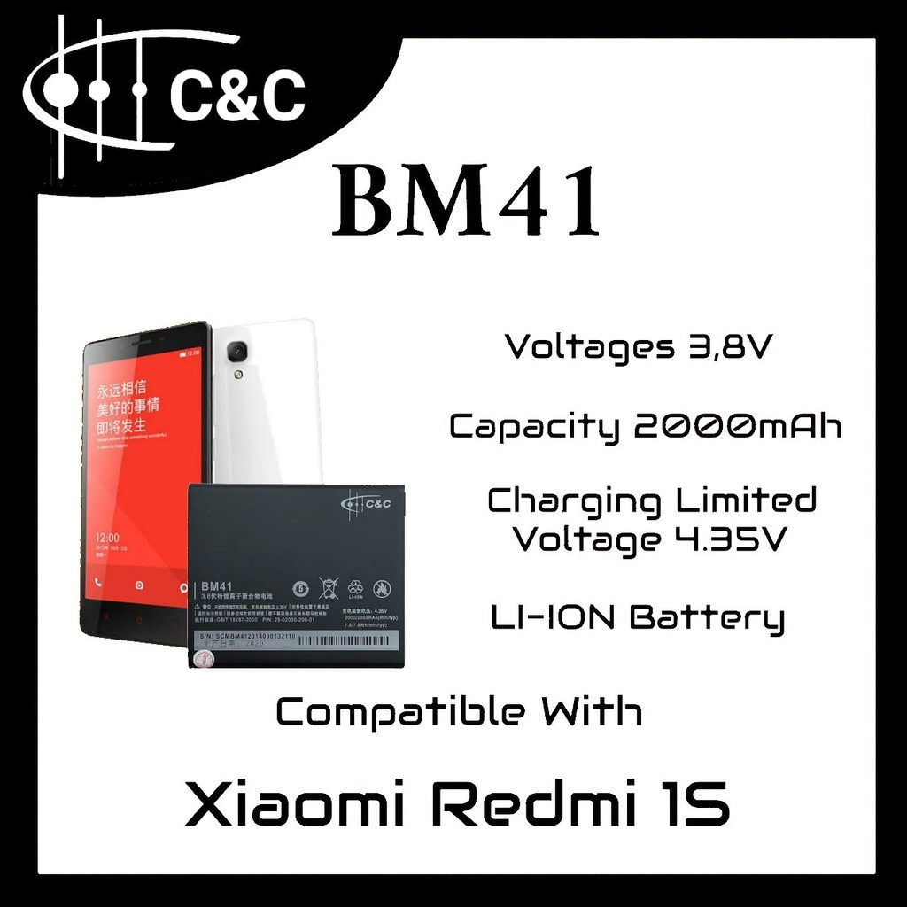 (TWS) Batre Battery Double Power Xiaomi Redmi 1S BM41 merk C&amp;C