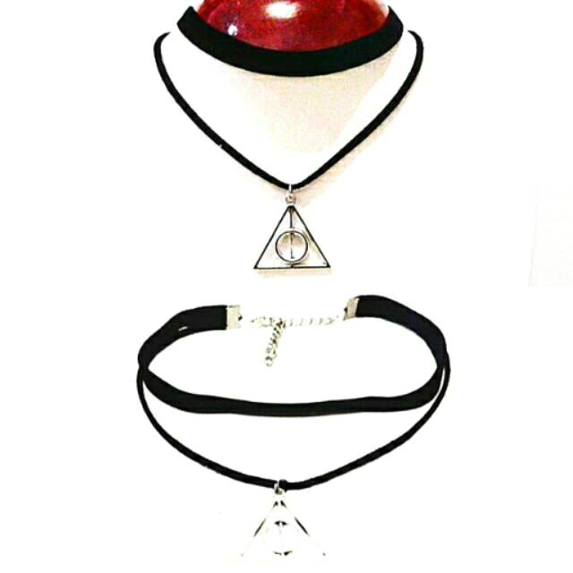 Double Silver Deathly Hallows Velvet Choker Necklace | Kalung Handmade Premium Collection