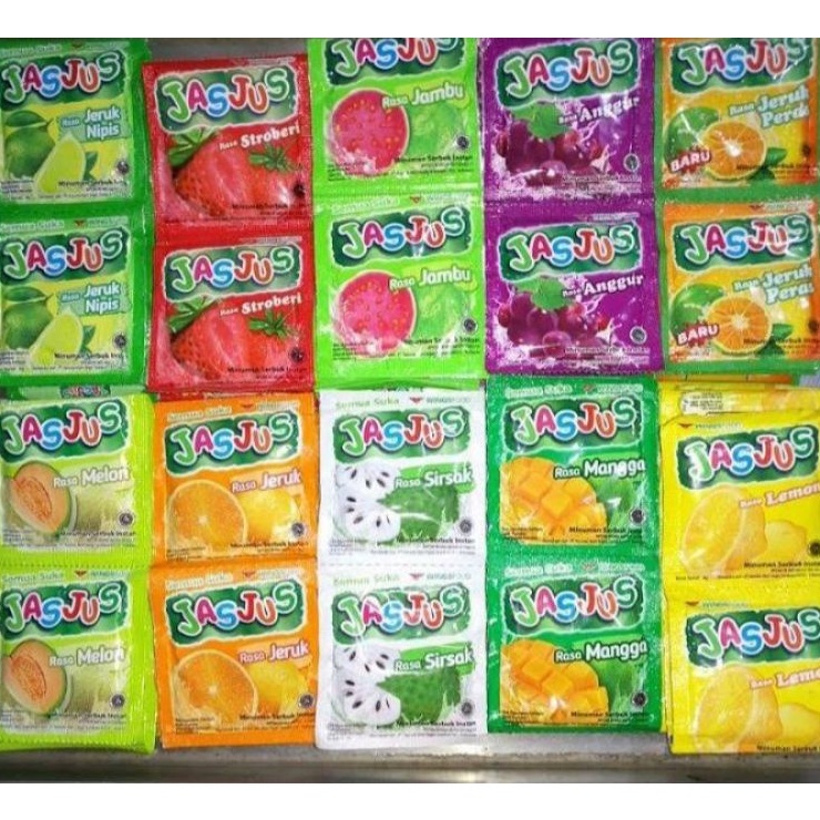 Jasjus Sachet 8 gram aneka rasa buah Per Pack Isi 10 Sachet / Per Renceng