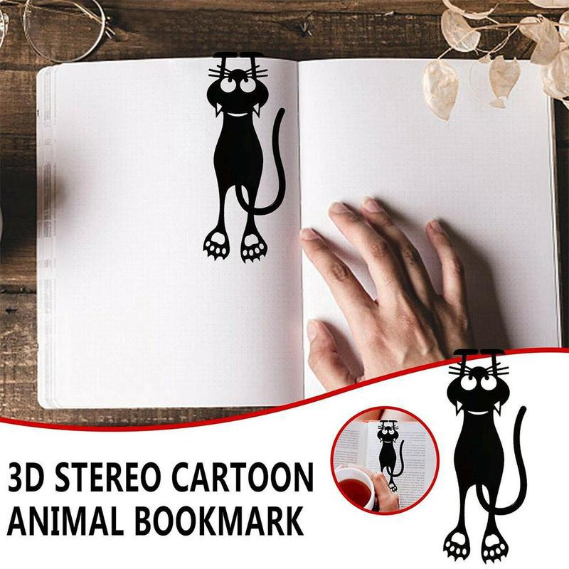 1PC Creative Waterproof Durable 3D Stereo Cartoon Wacky Black Cat Bookmarks For  Office School