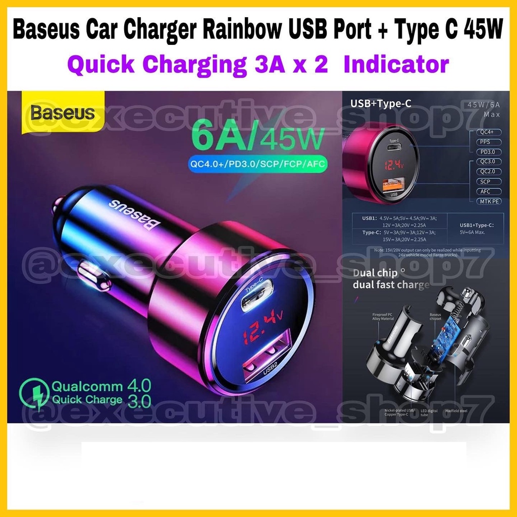 Baseus Car Charger Quick Charge Type C - Powerdelivery Total 45w/6a