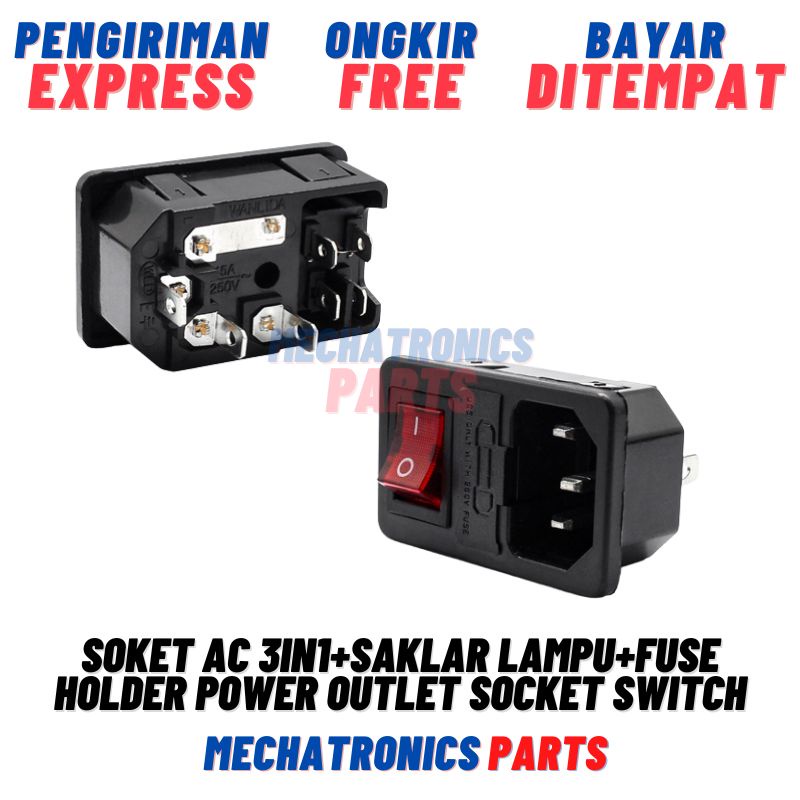 [SWI-9065] SOKET AC 3IN1 + SAKLAR LAMPU+FUSE HOLDER POWER OUTLET SOCKET SWITCH