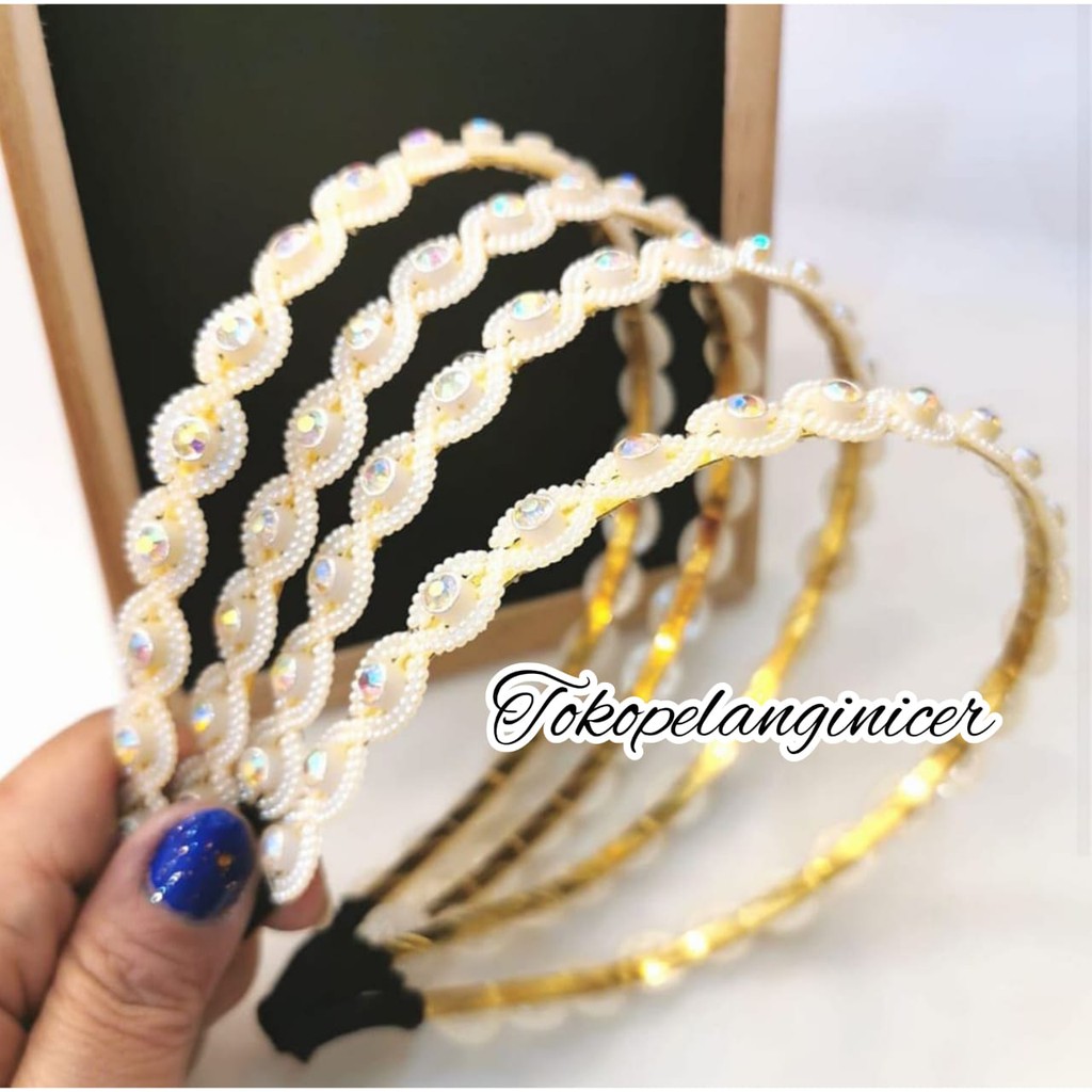 Bando korea Fashion Bandana Wanita Mutiara Mix Permata Mewah Tokopelanginicer