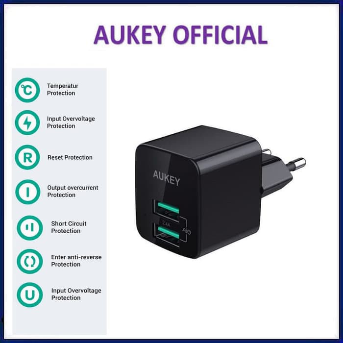 Aukey PA-U32 Wall Charger 2 Port 12W with AiQ PAU32 2Port